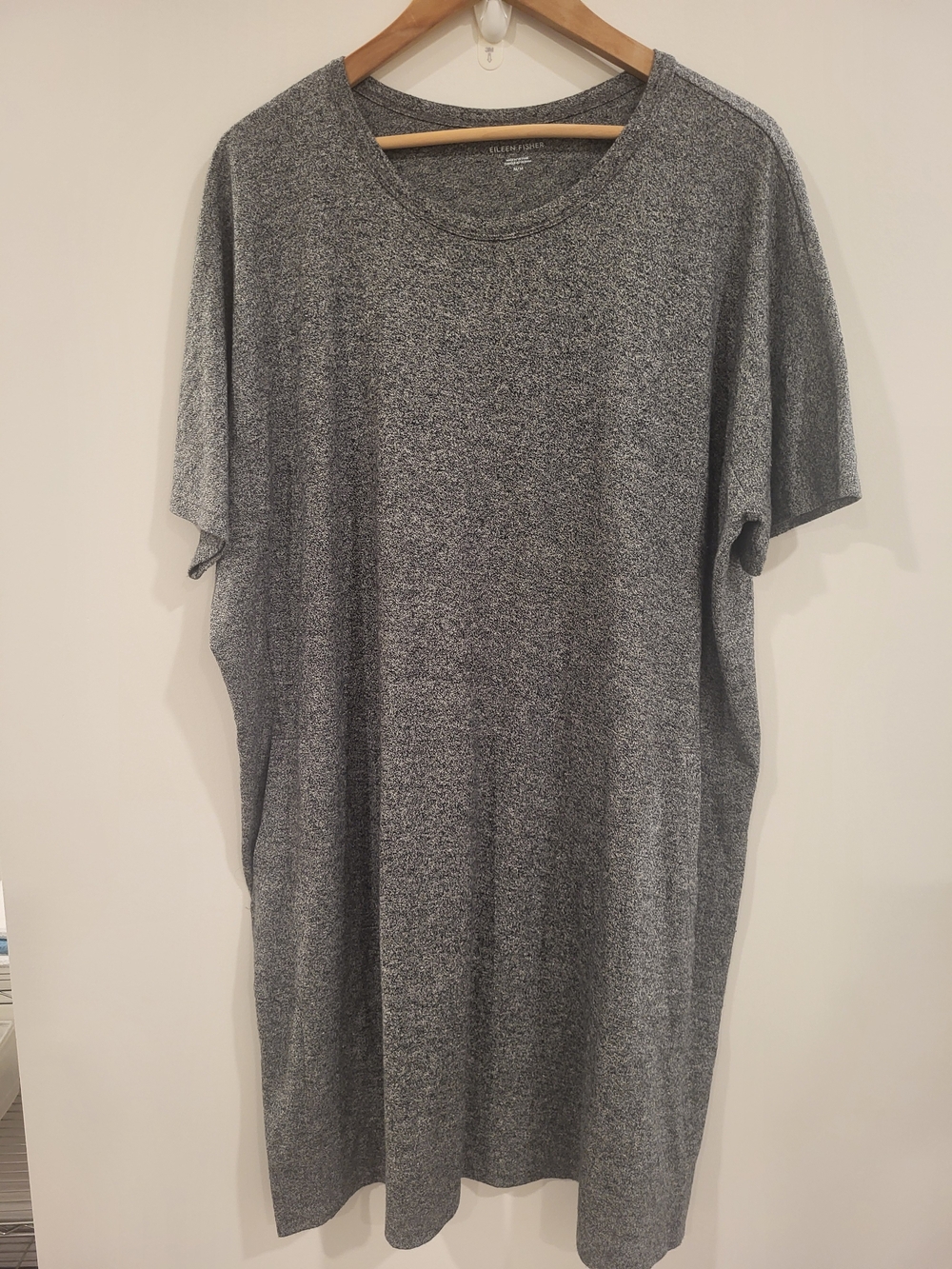 Eileen Fisher Gray Marl Short Sleeve Crew Neck Shirt Boxy Dress Size M